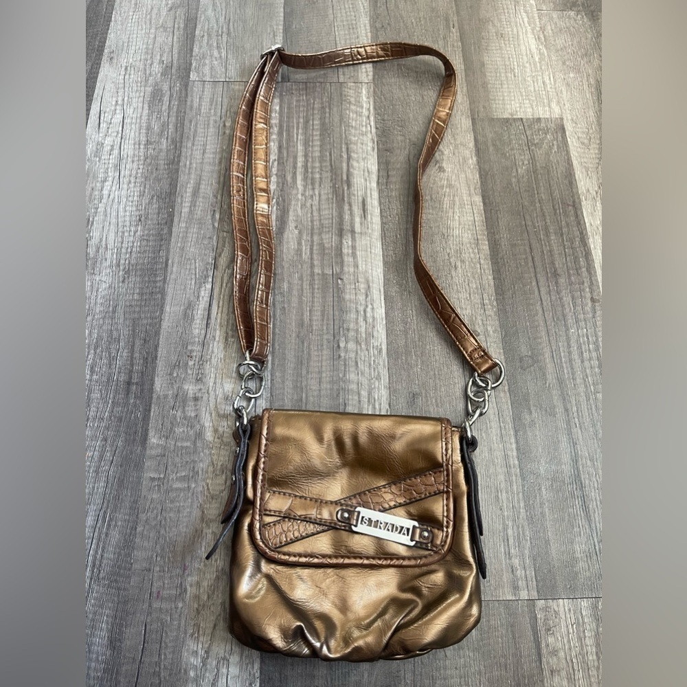 STRADA Italy gold metallic bronze crossbody bag resort boho western whimsical - Picture 2 of 9